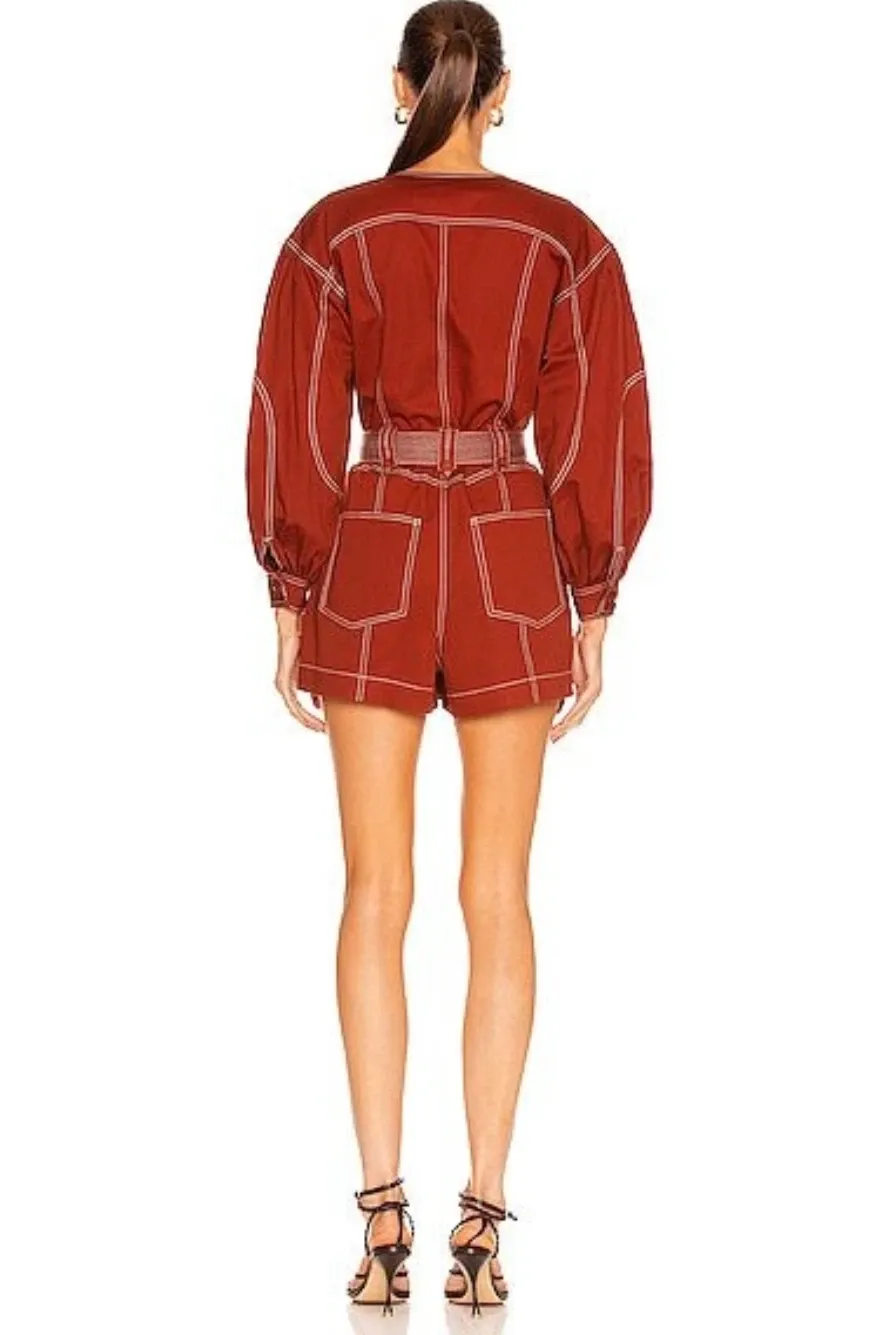 Red Brick Cotton Tie-Waist Romper
