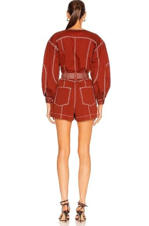 Red Brick Cotton Tie-Waist Romper