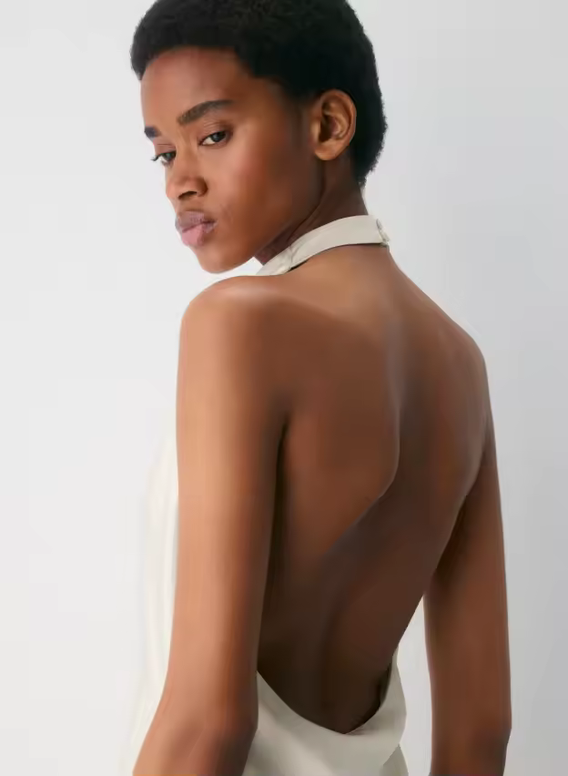 Ivory Satin Halter Glow Mini Dress