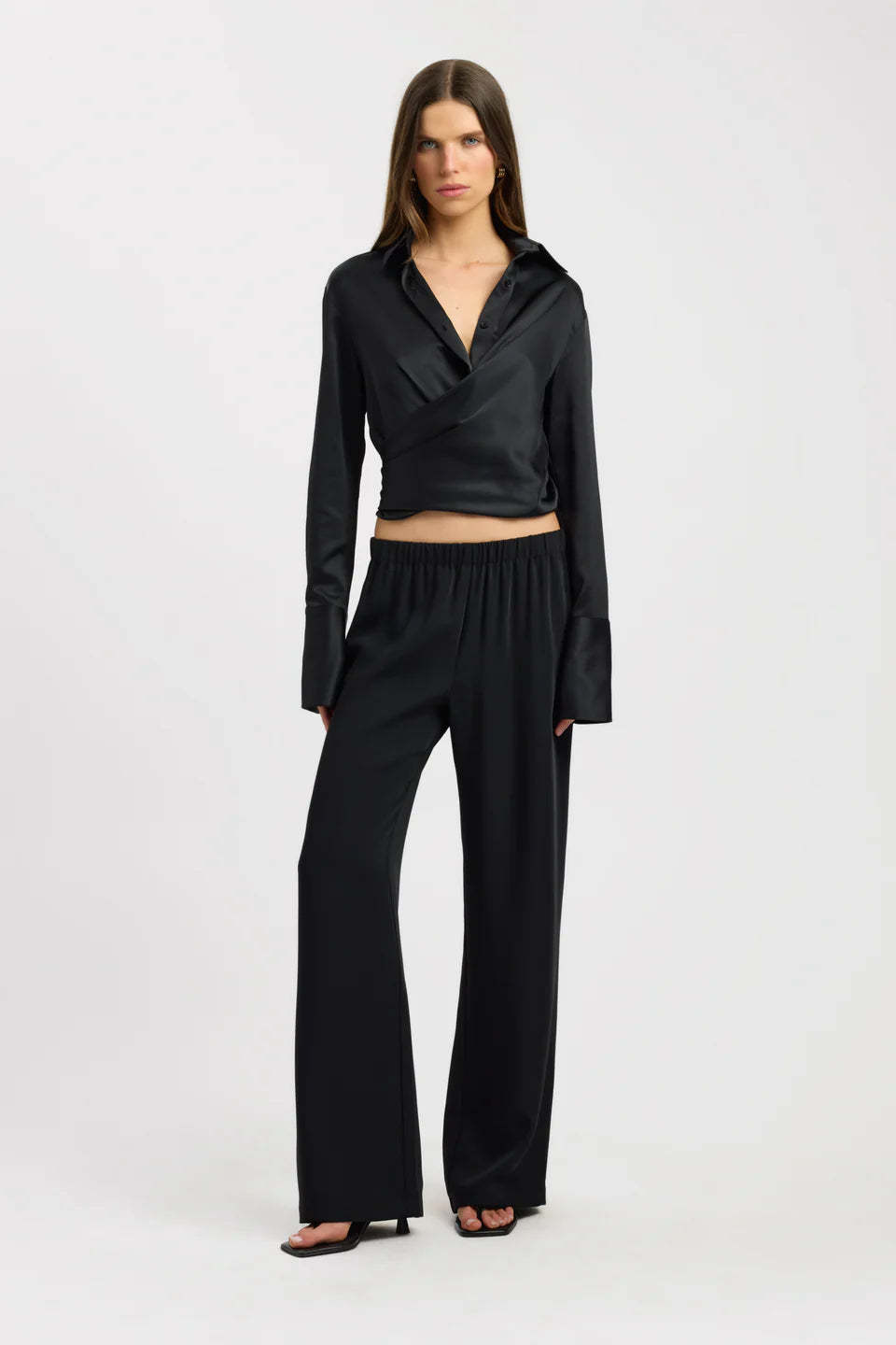 Noir Tie-Waist Satin Blouse