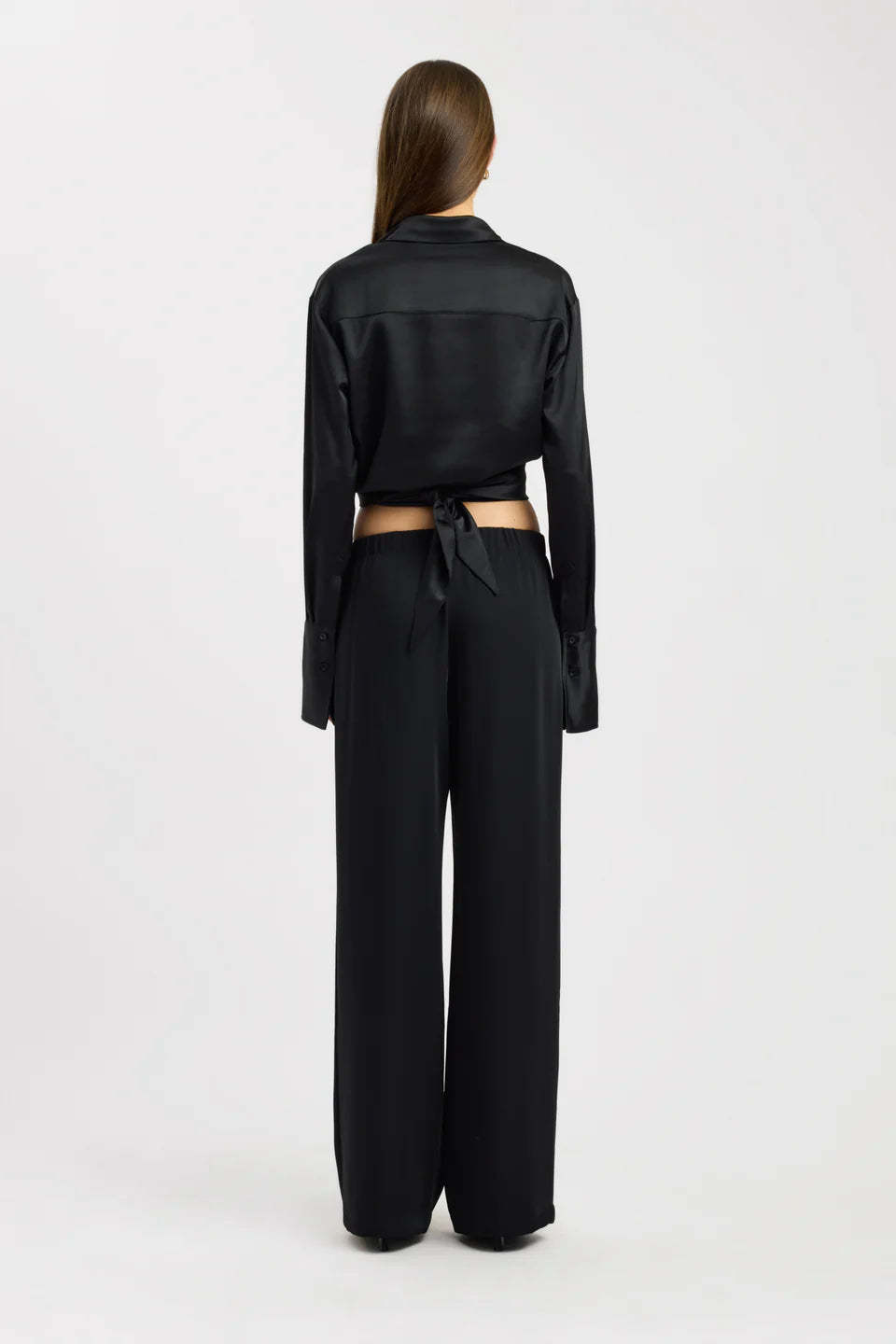 Noir Tie-Waist Satin Blouse