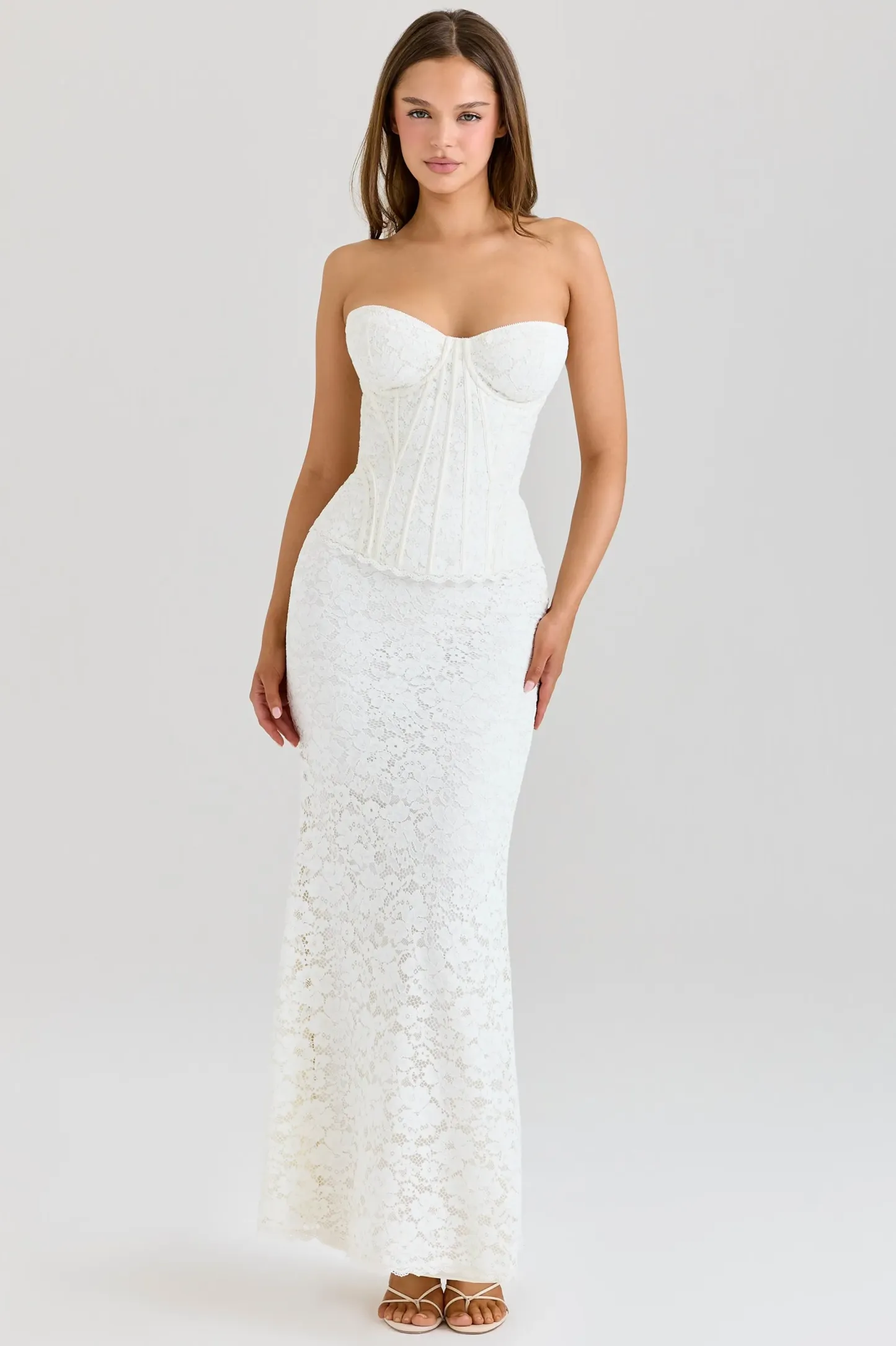 Ivory Corset Lace Strapless Gown
