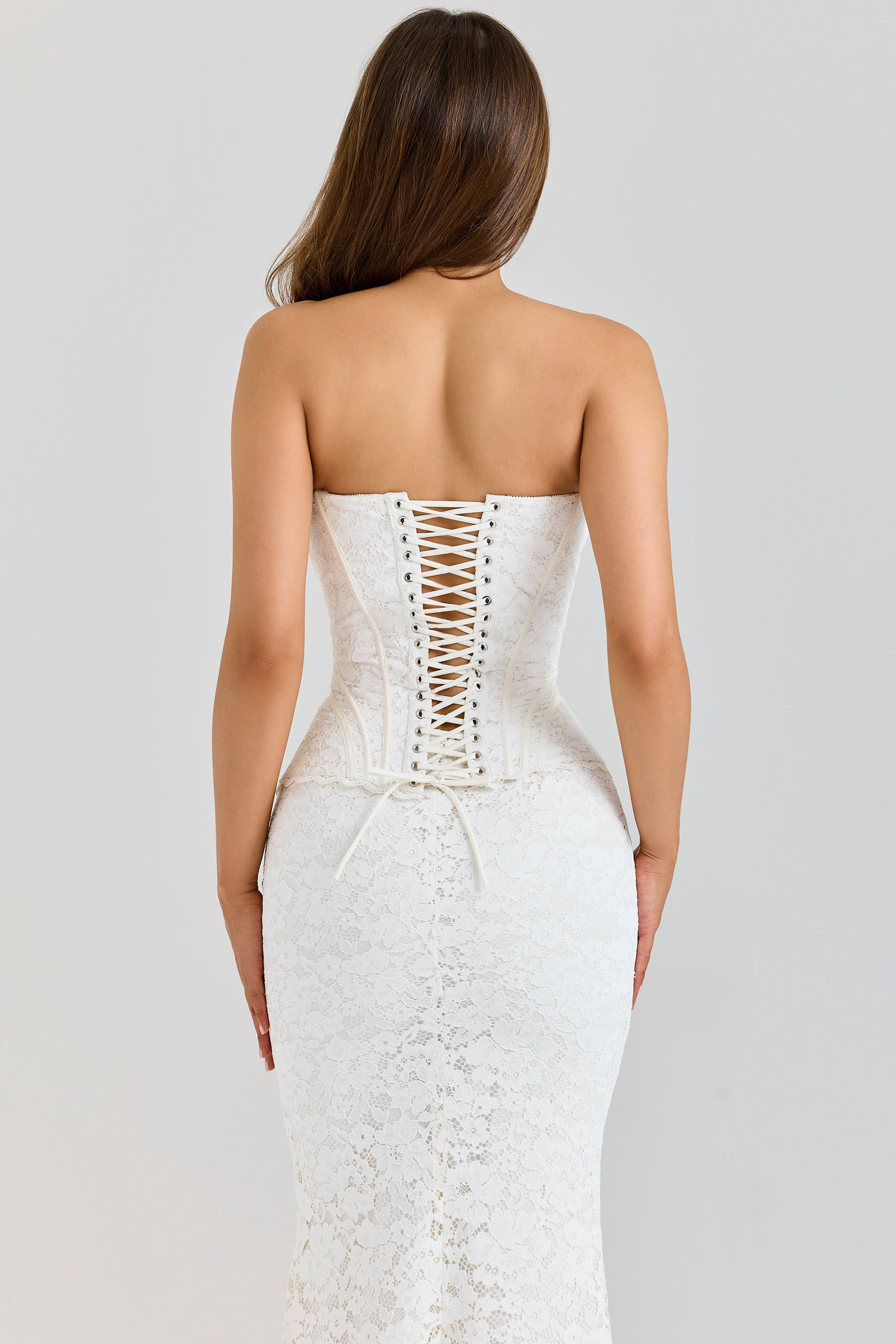 Ivory Corset Lace Strapless Gown