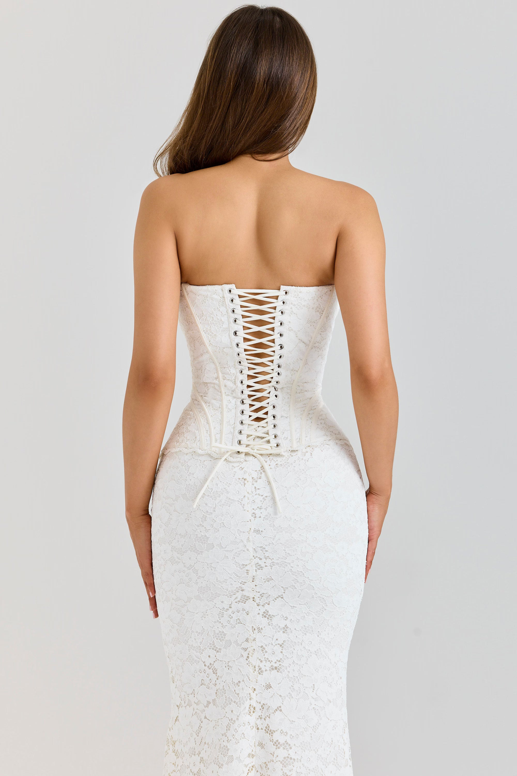 Ivory Corset Lace Strapless Gown