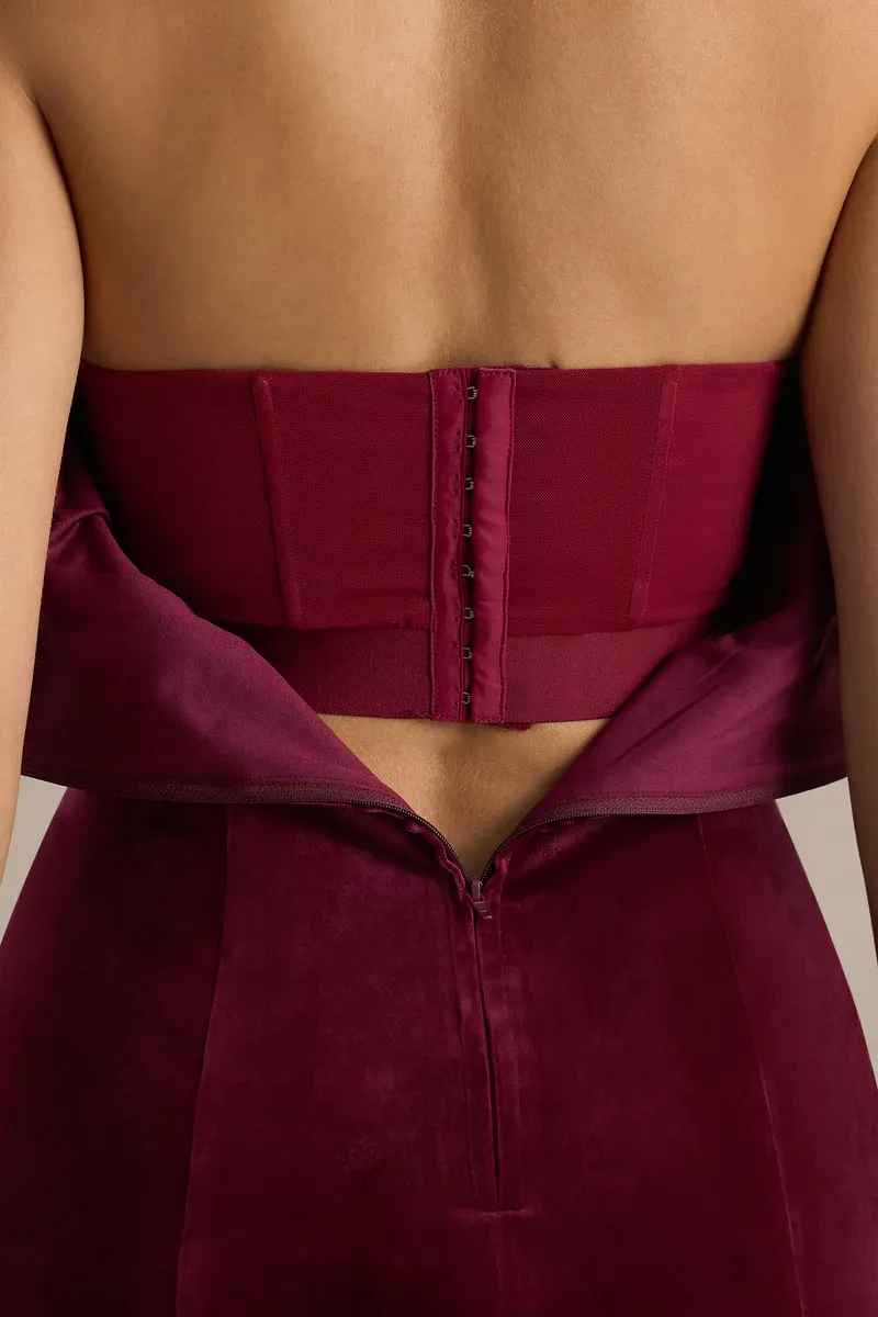 Burgundy Velvet Pleated Mini Dress – Holiday Elegance