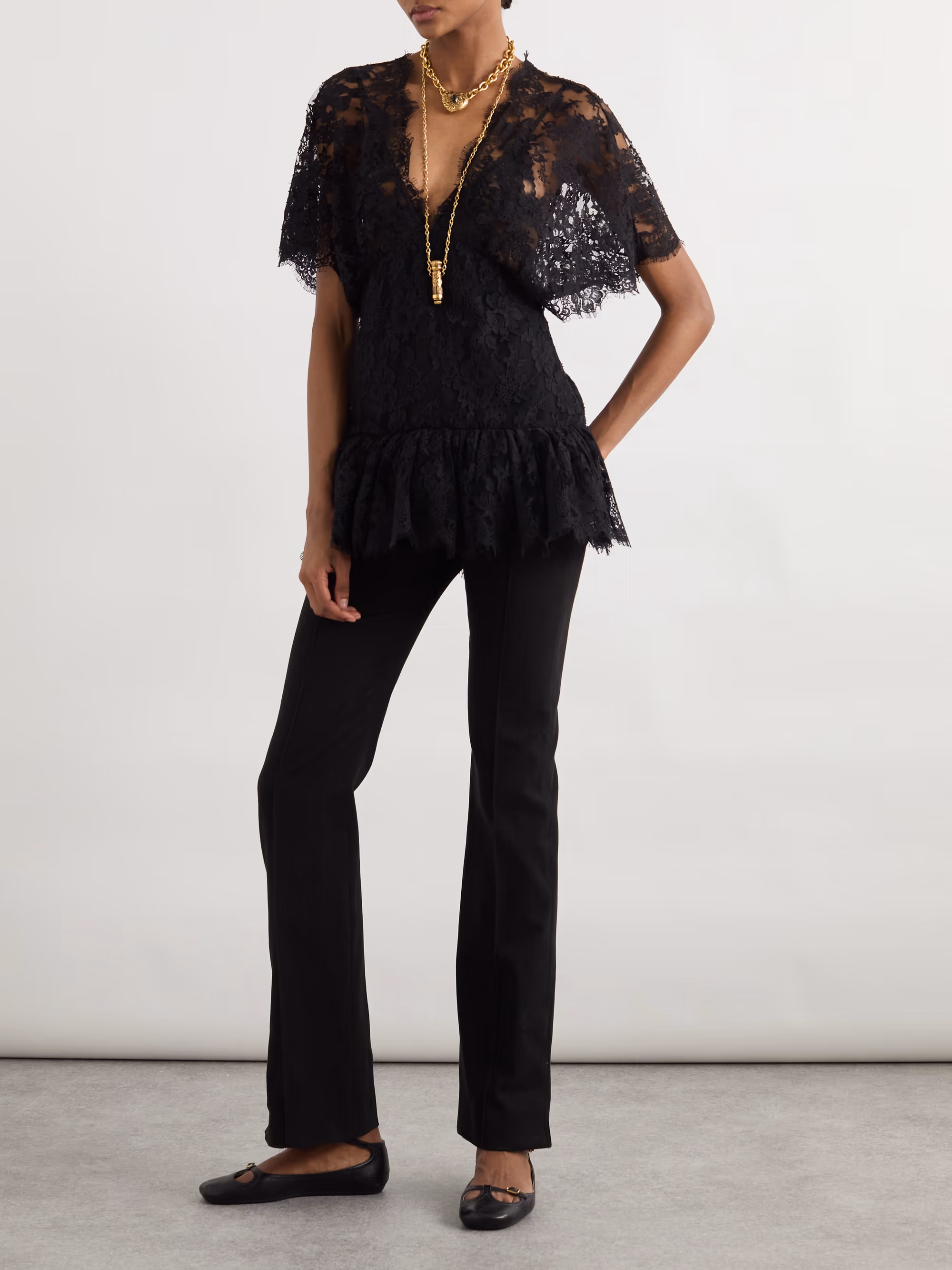 Noir Ruffle Lace Mini Dress