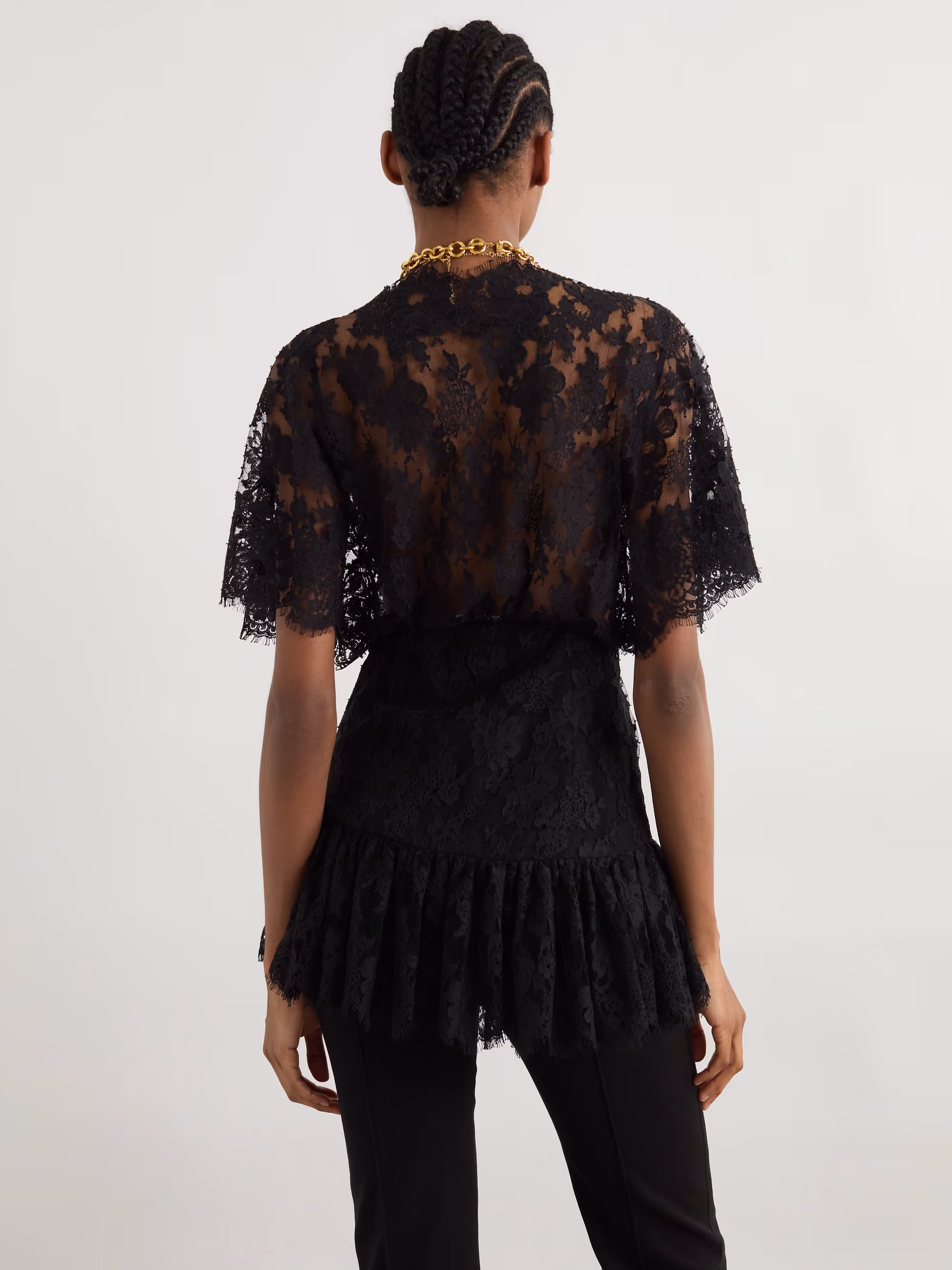 Noir Ruffle Lace Mini Dress