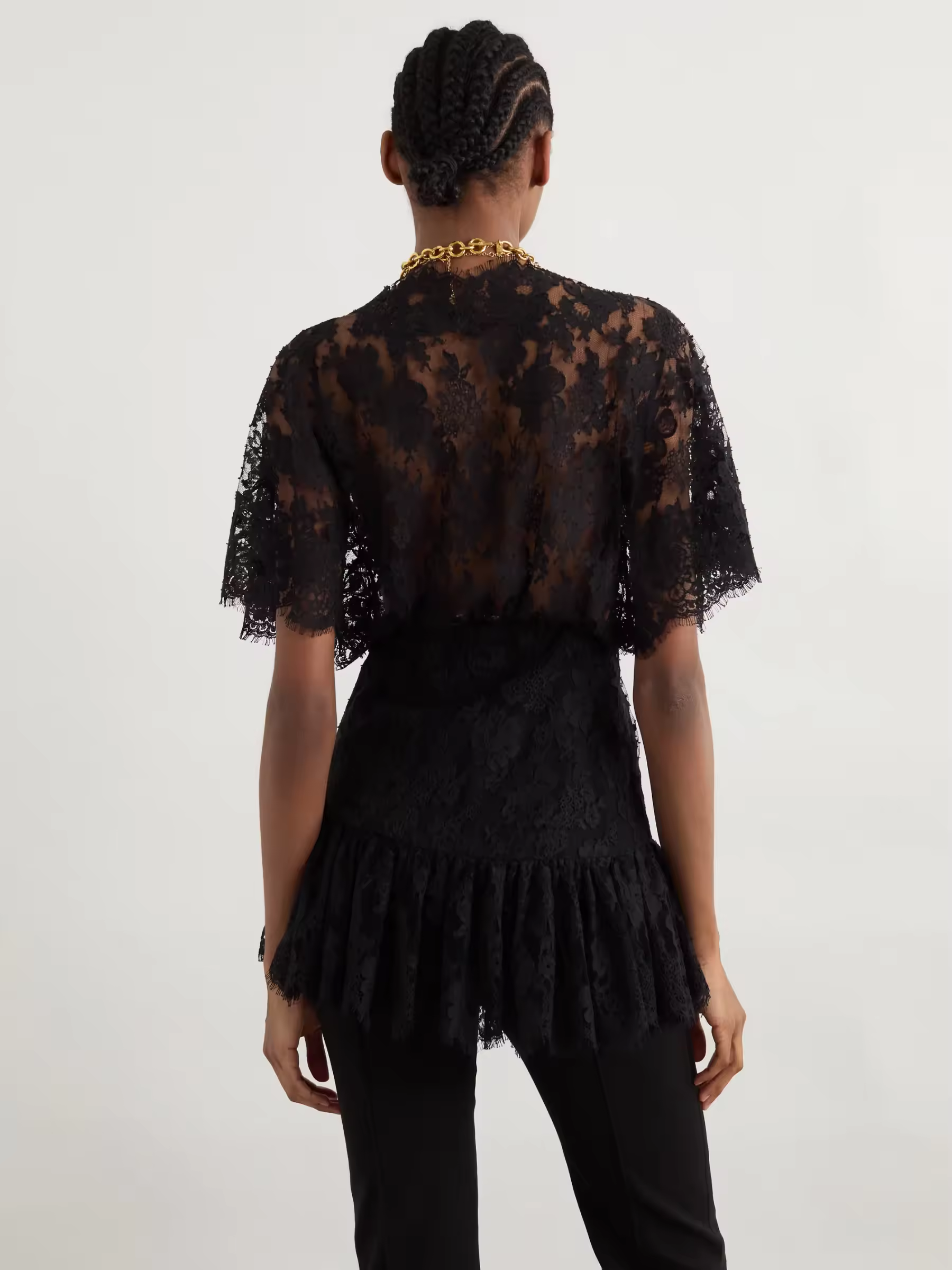 Noir Ruffle Lace Mini Dress