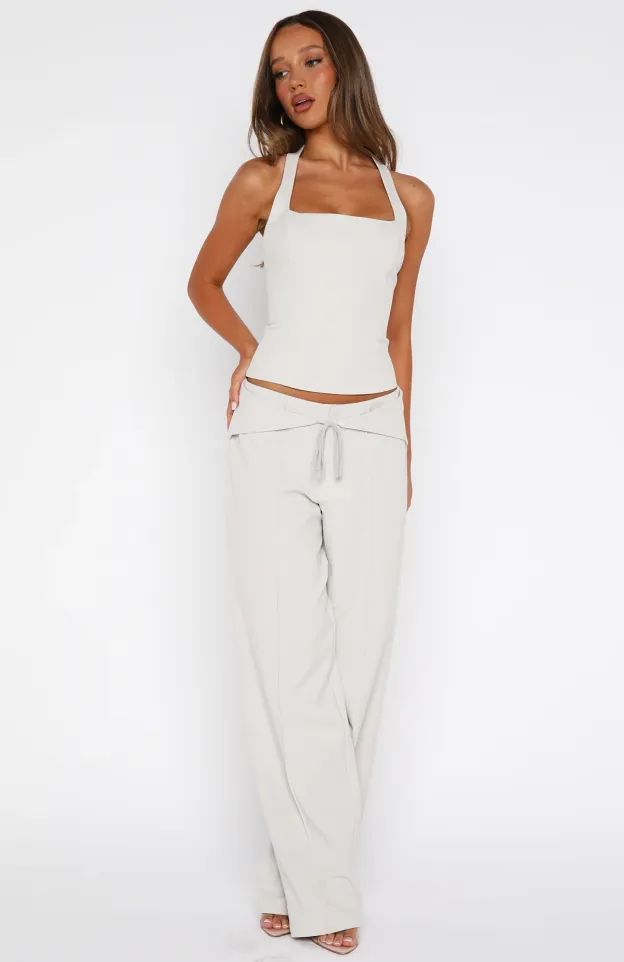 Ivory Tie-Waist Tailored Wide-Leg Pants