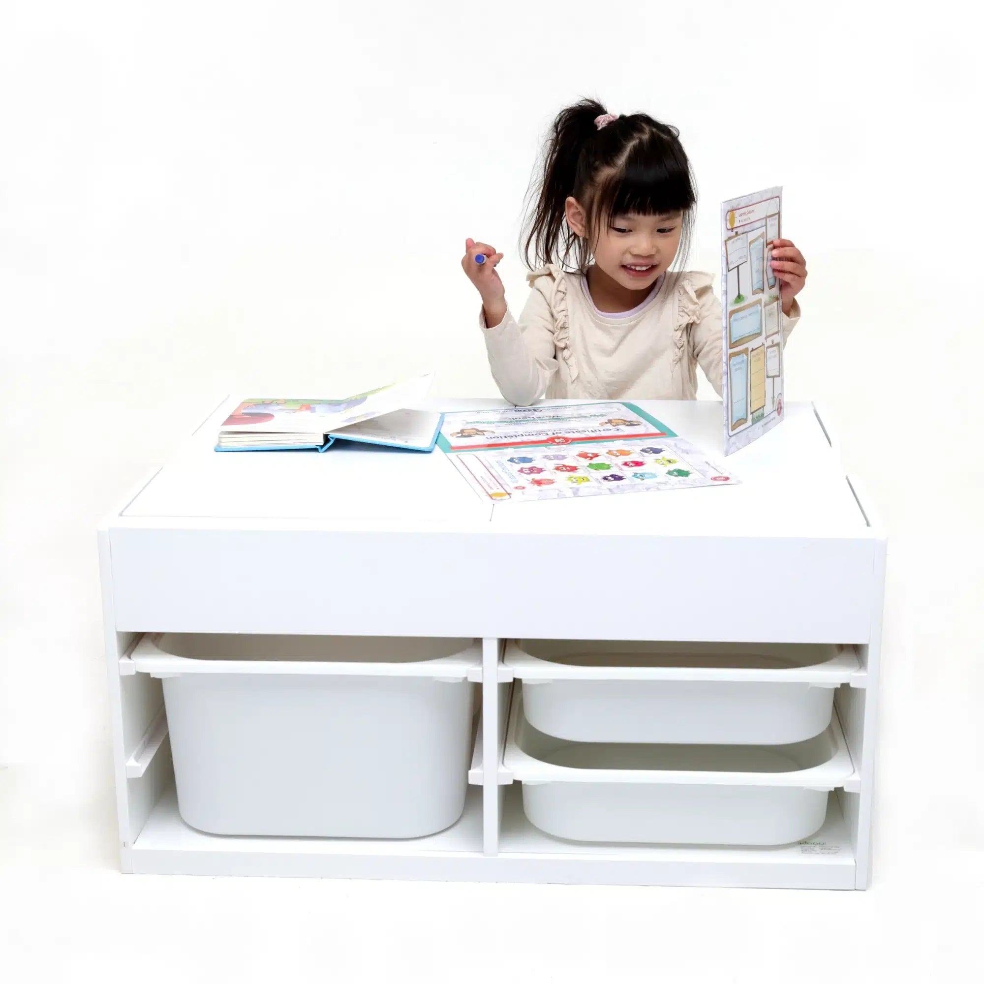 Multifunctional Children's Play Table - with Swivel Top and Storage Boxes