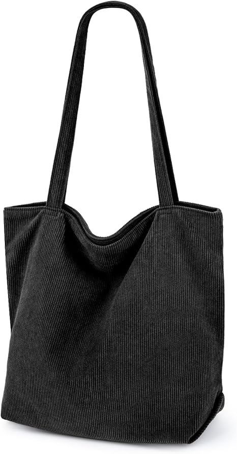 Borsa a mano in velluto a coste da donna, borsa a mano con cerniera, borsa a tracolla casual di grande capacità con tasca interna