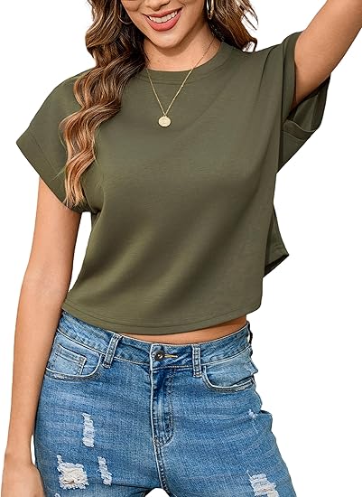 Maglietta sportiva oversize da donna, corta, scollo tondo, manica corta, casual, ampia, estiva