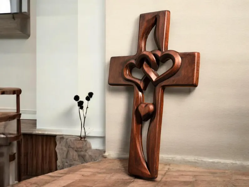 Bgcopper Intertwined Hearts Wooden Cross - Best Saint Valentine's day Gift