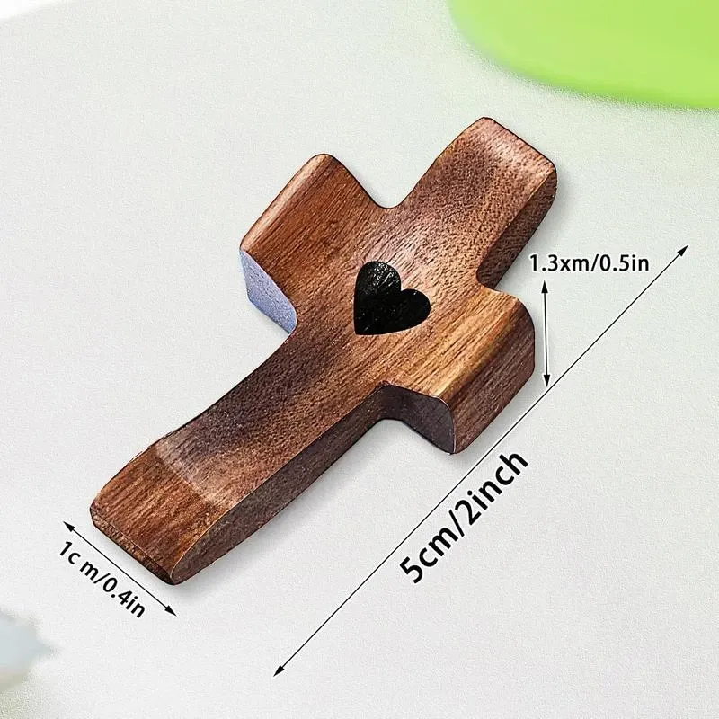 Cross My Heart Wooden,Small Wooden Crosses for Pocket Prayers, Encouragement Gift, Fingertip Stress Relief Gifts Christmas Gift Decor Religious