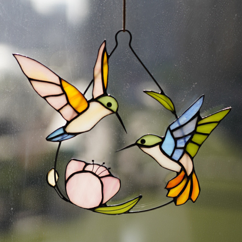 Bird stained glass bird suncatcher―Hovering