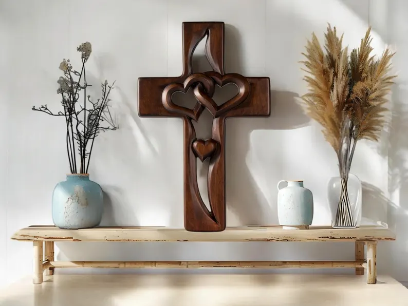 Bgcopper Intertwined Hearts Wooden Cross - Best Saint Valentine's day Gift