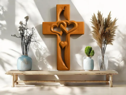 Bgcopper Intertwined Hearts Wooden Cross - Best Saint Valentine's day Gift