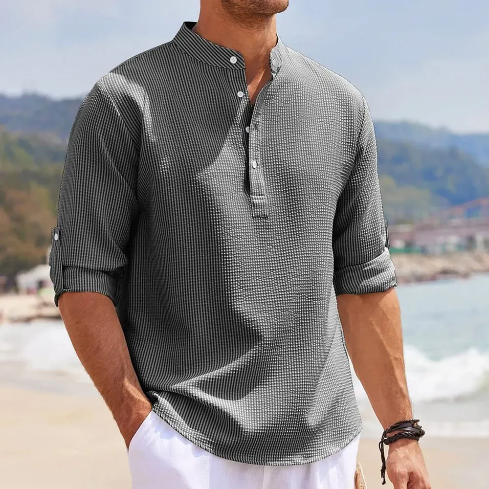 Lässiges Leinenhemd für Herren mit Stehkragen