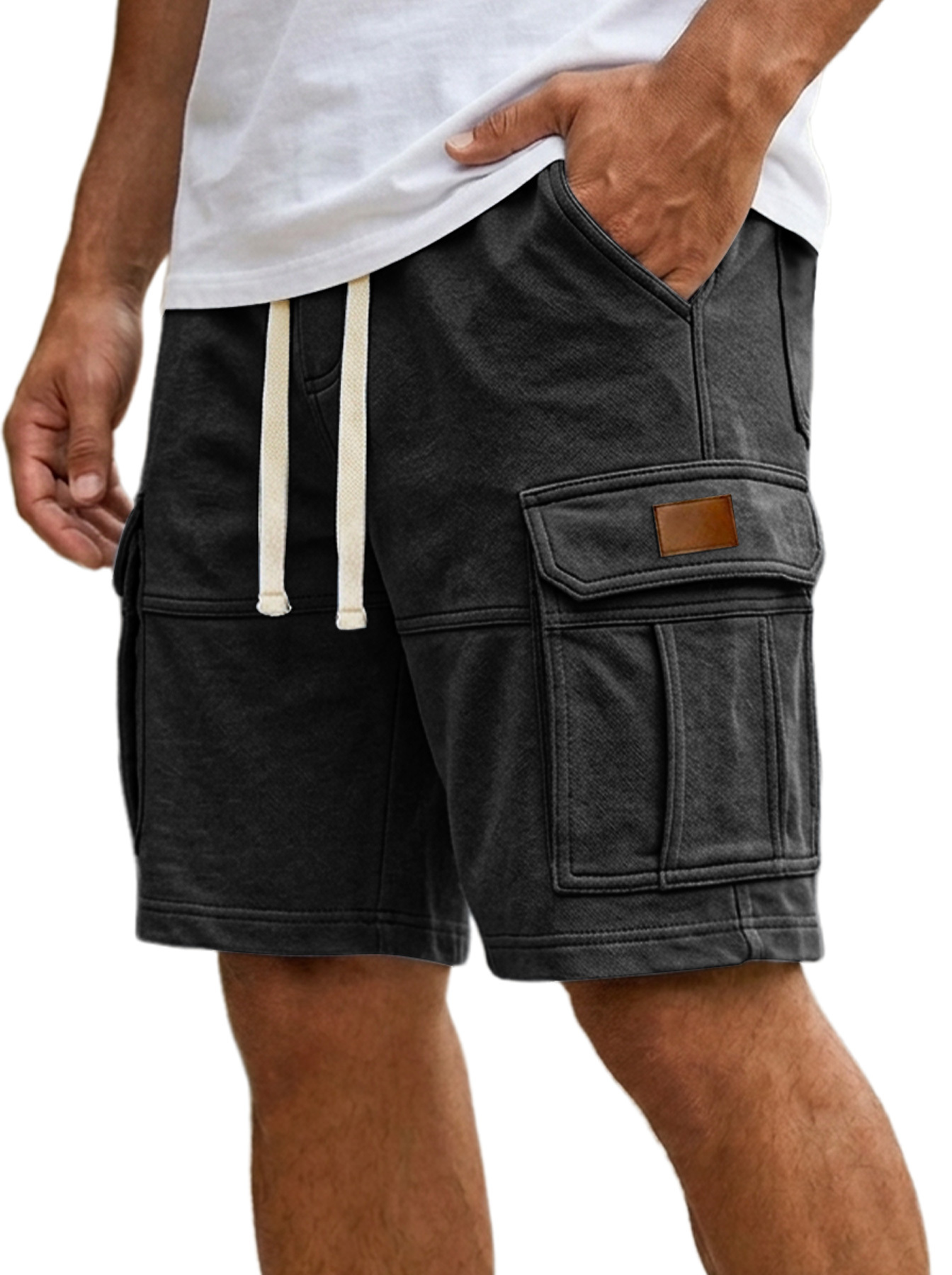 Herren Alltags-gesticktes Logo Mehrfachtaschen Freizeit Cargo Shorts