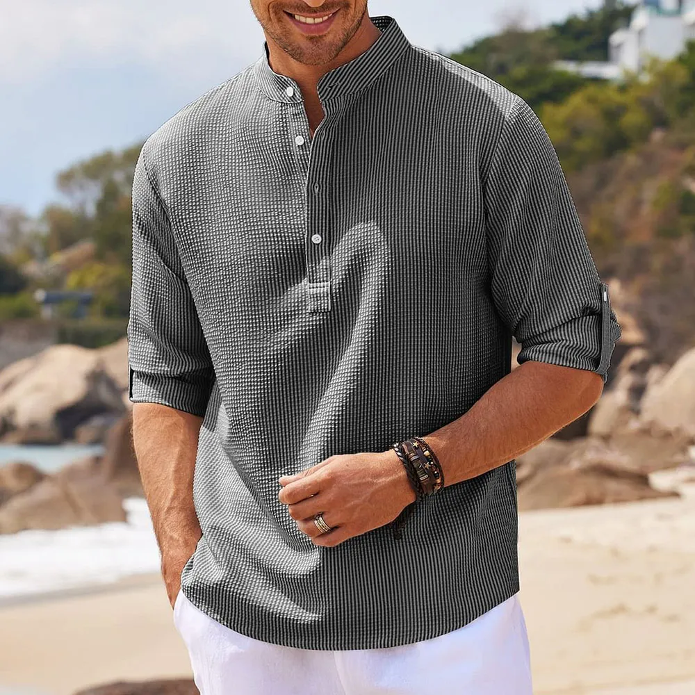 Lässiges Leinenhemd für Herren mit Stehkragen