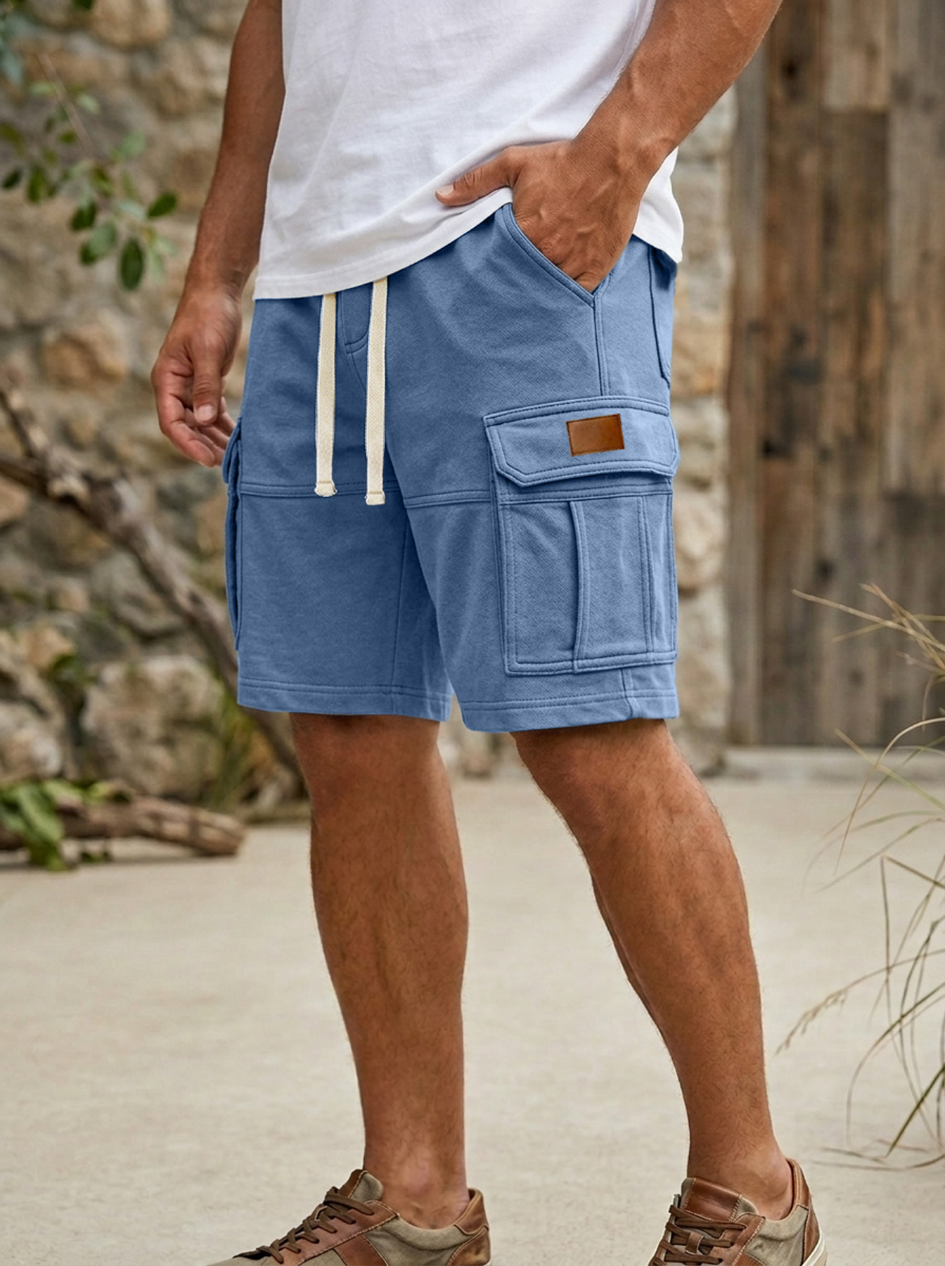Herren Alltags-gesticktes Logo Mehrfachtaschen Freizeit Cargo Shorts