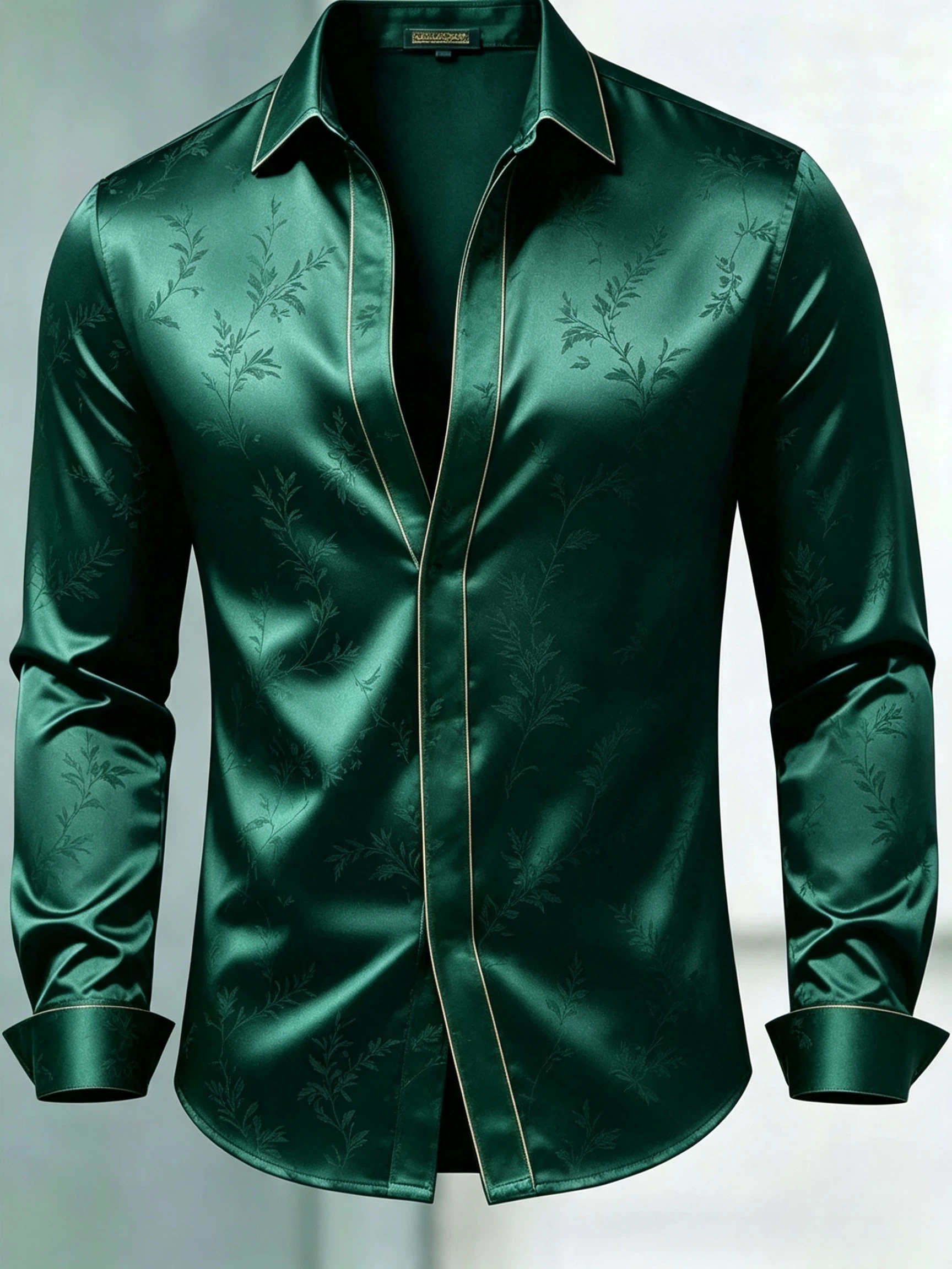 [Copy]Men's Black Satin Slim Fit Long Sleeve Dress Shirt