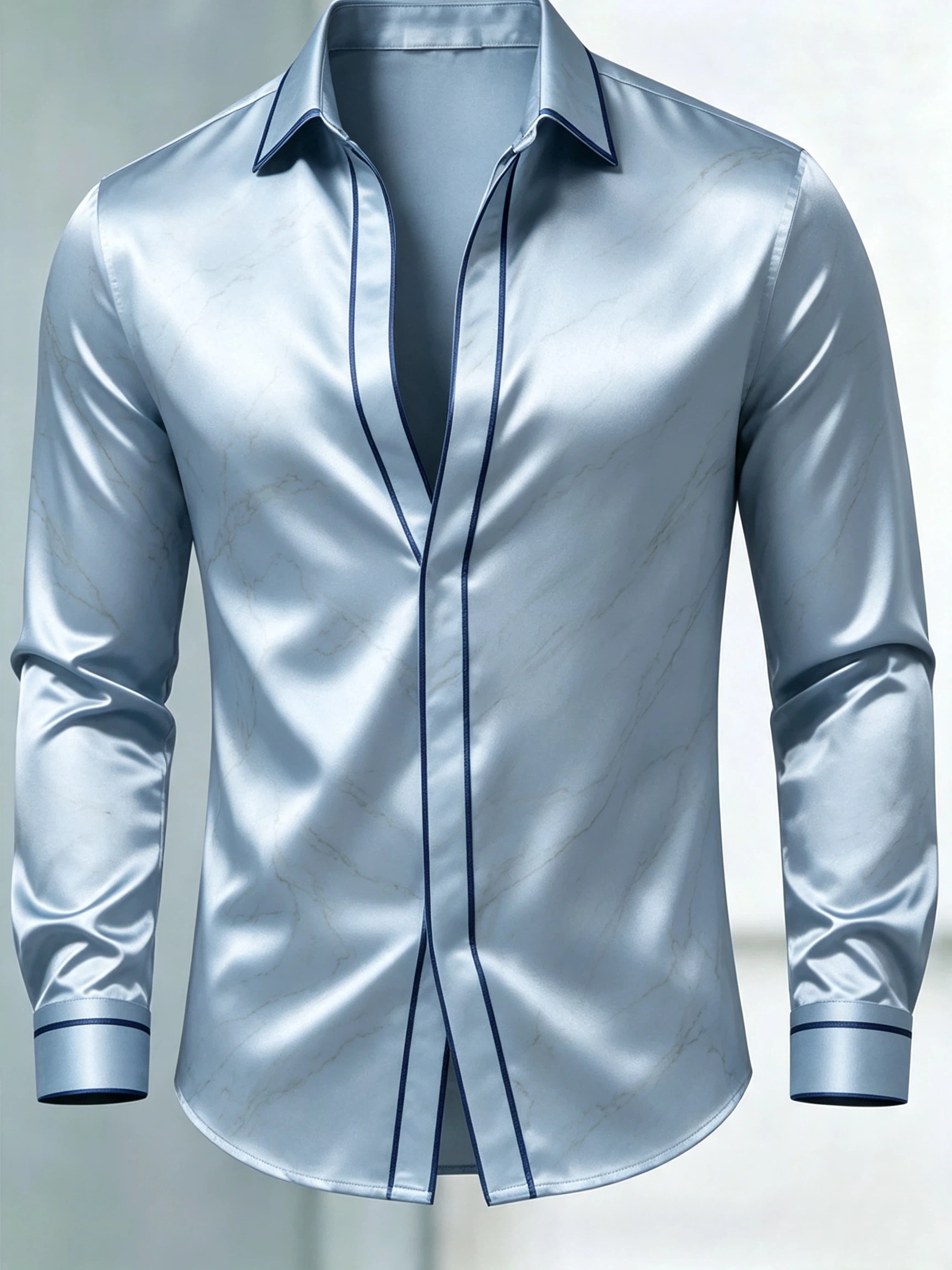 Men's Marble Print Satin Slim Fit Long Sleeve Dress Shirt