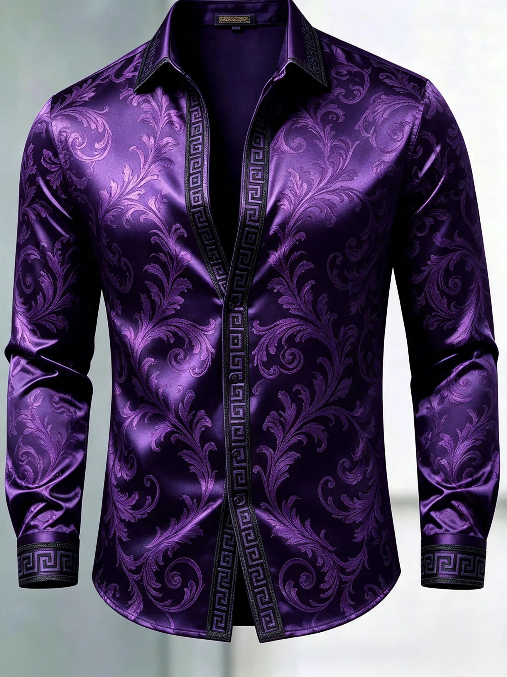 [Copy]Men's Marble Print Satin Slim Fit Long Sleeve Dress Shirt