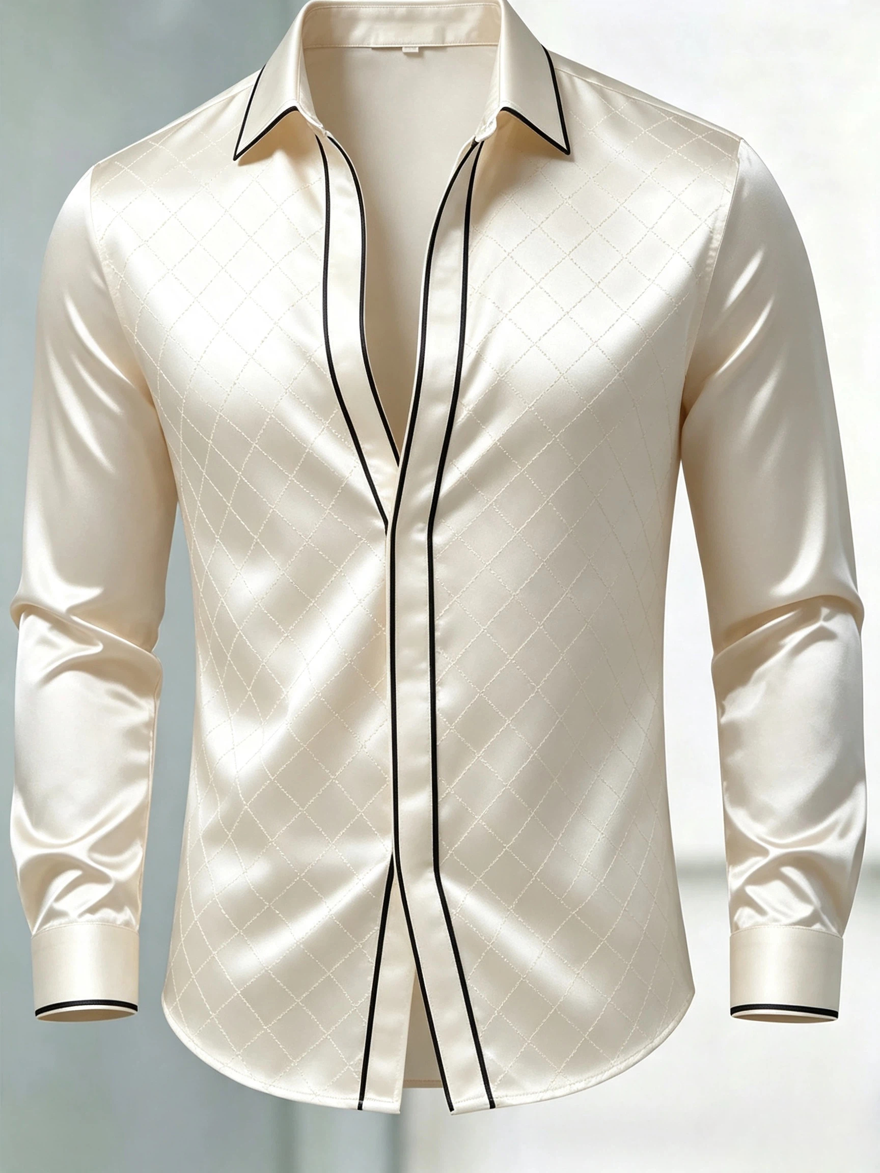 [Copy]Men's Luxury Baroque Jacquard Satin Slim Fit Long Sleeve Dress Shirt