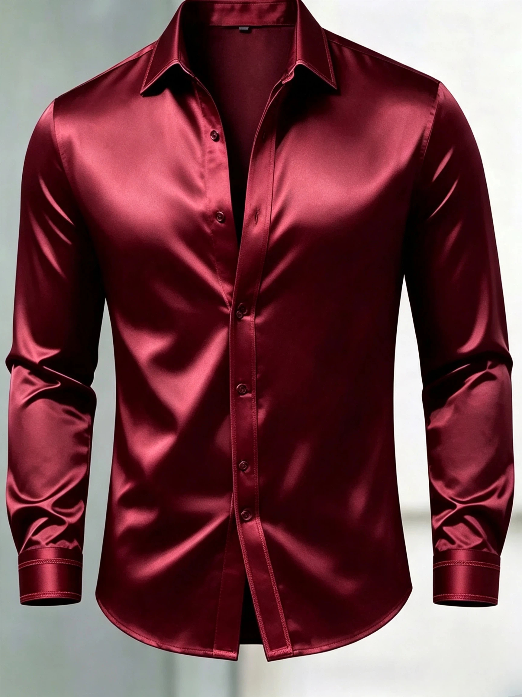 [Copy]Men's Olive Green Satin Slim Fit Long Sleeve Dress Shirt