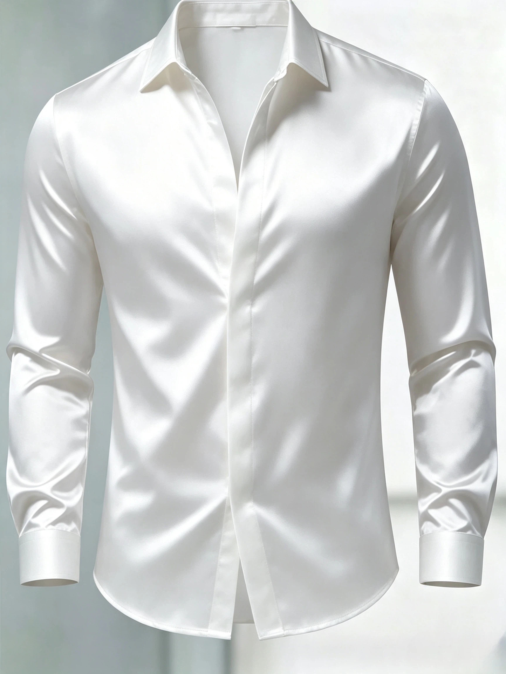 [Copy]Men's Burgundy Solid Satin Slim Fit Long Sleeve Dress Shirt