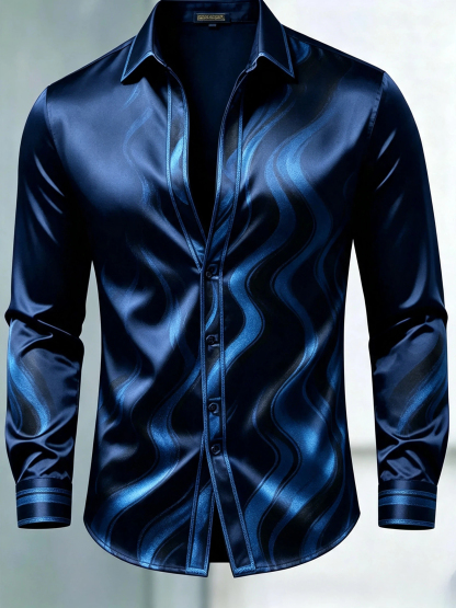 [Copy]Men's Off‑White Solid Satin Slim Fit Long Sleeve Dress Shirt