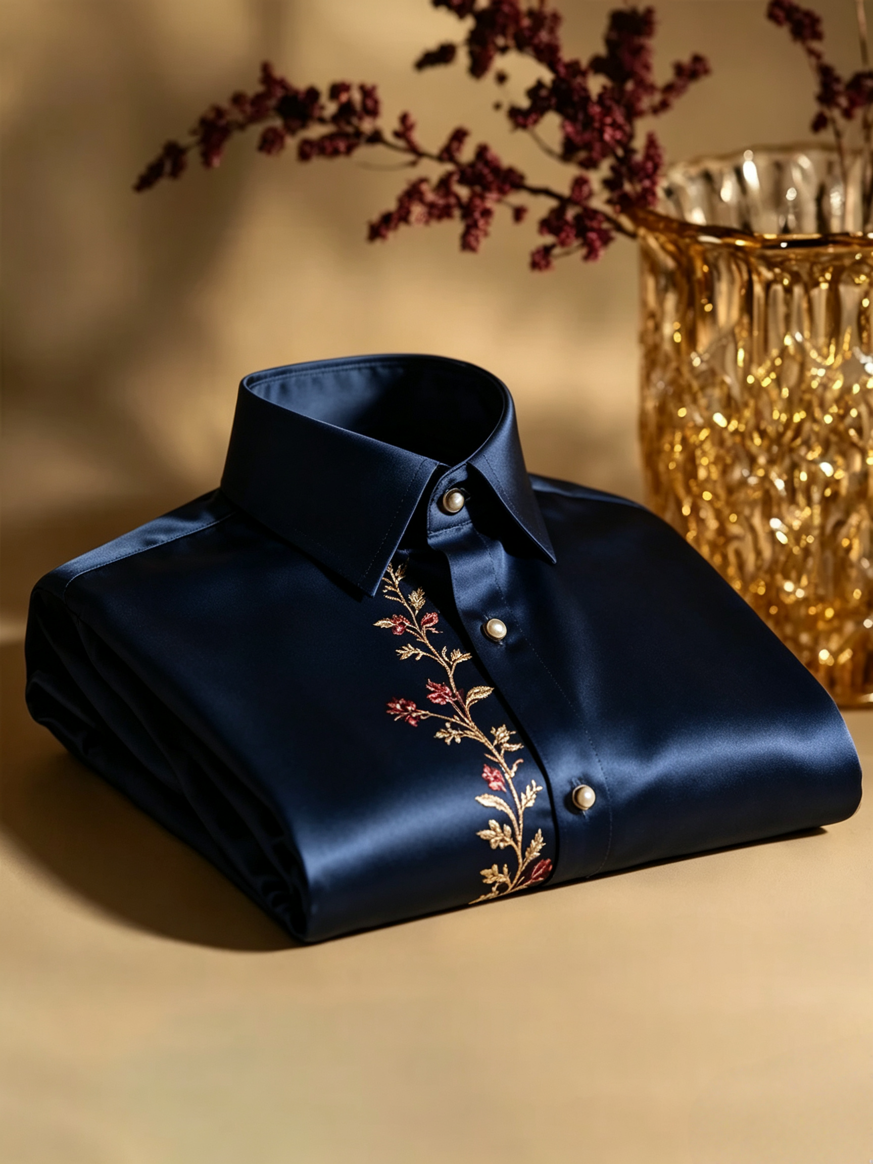 Men's Satin Luxury Vintage Business Long Sleeve Shirt