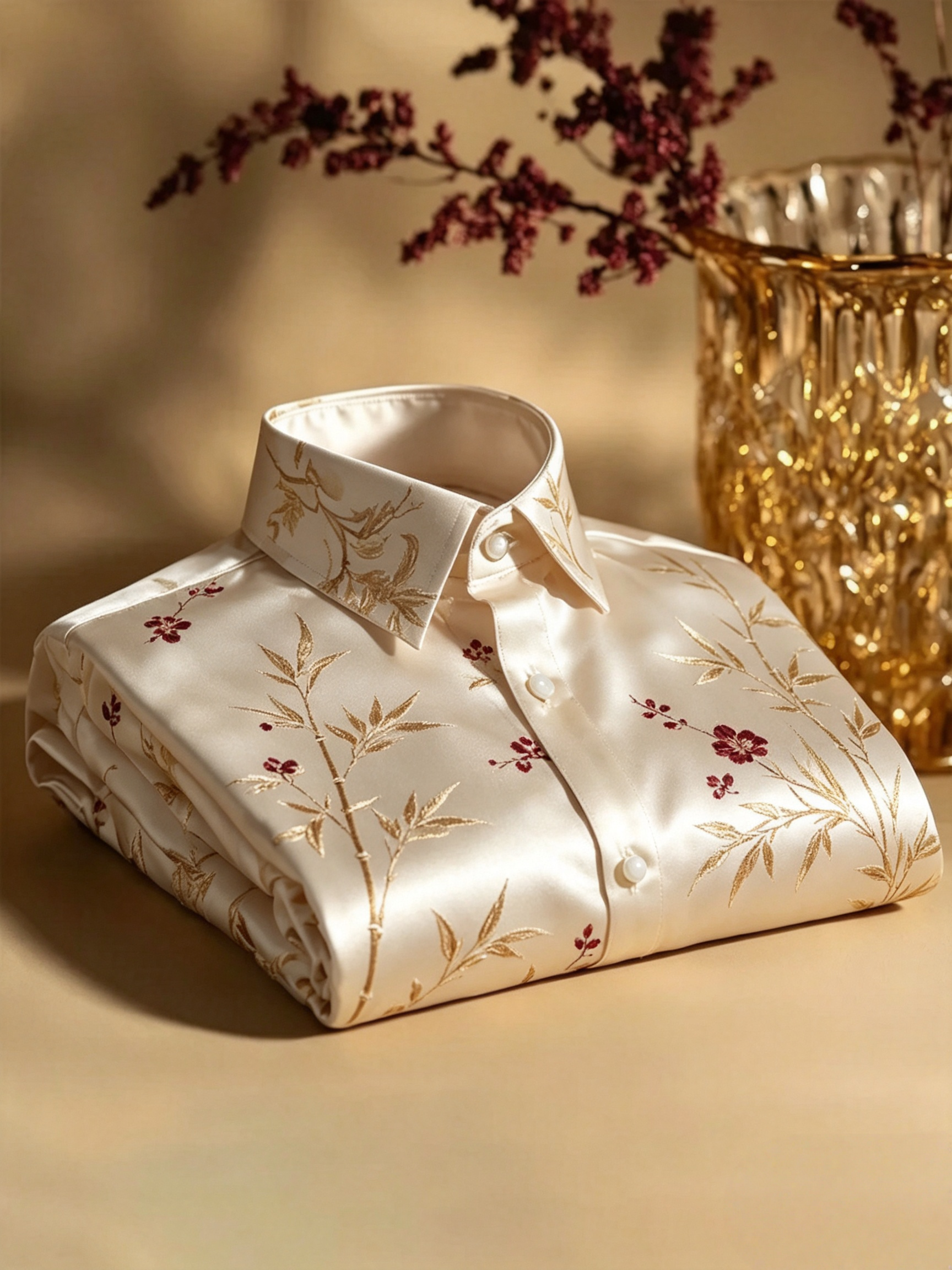 Men's Satin Luxury Vintage Business Long Sleeve Shirt