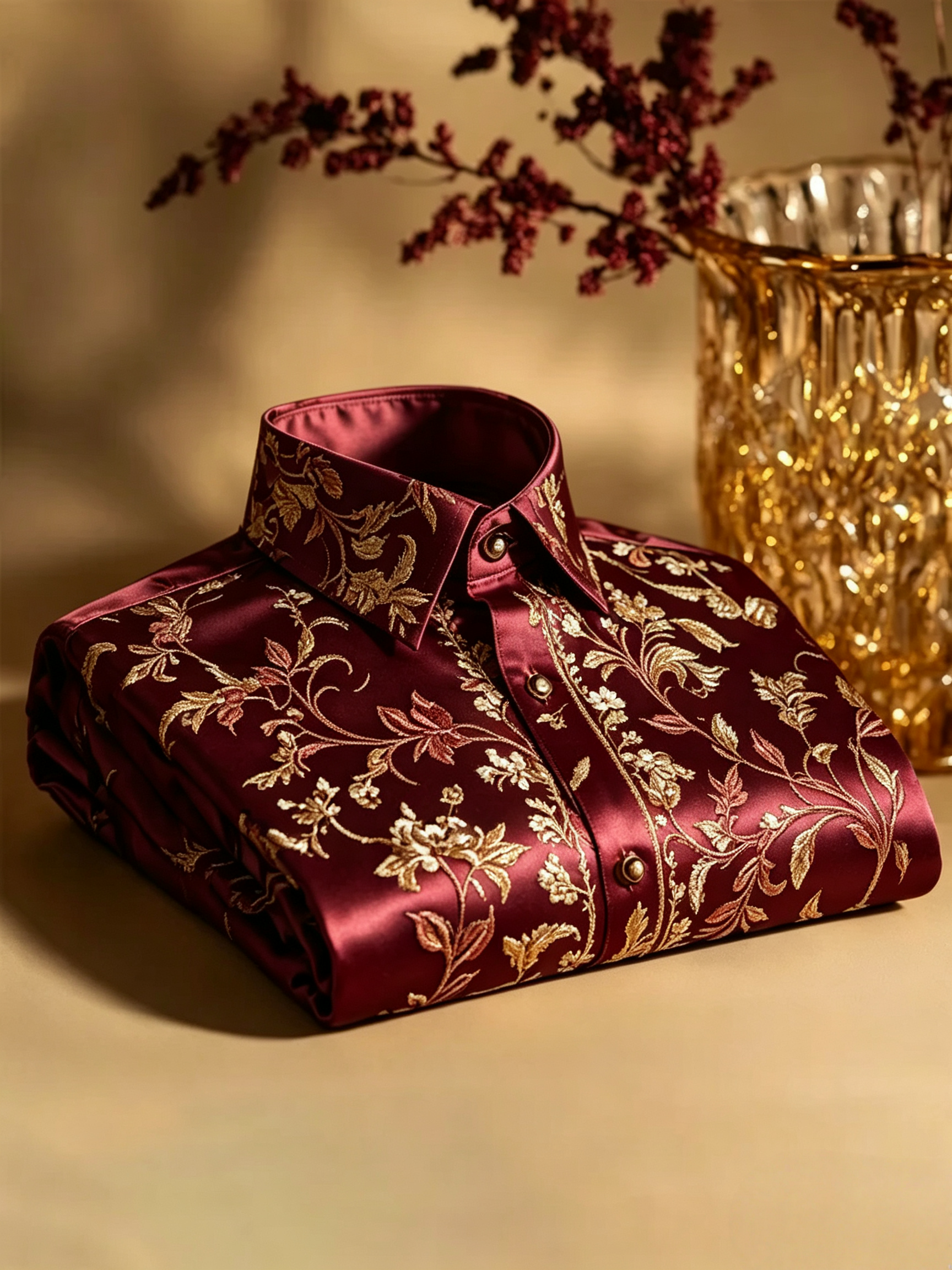 [Copy]Men's Satin Luxury Vintage Business Long Sleeve Shirt