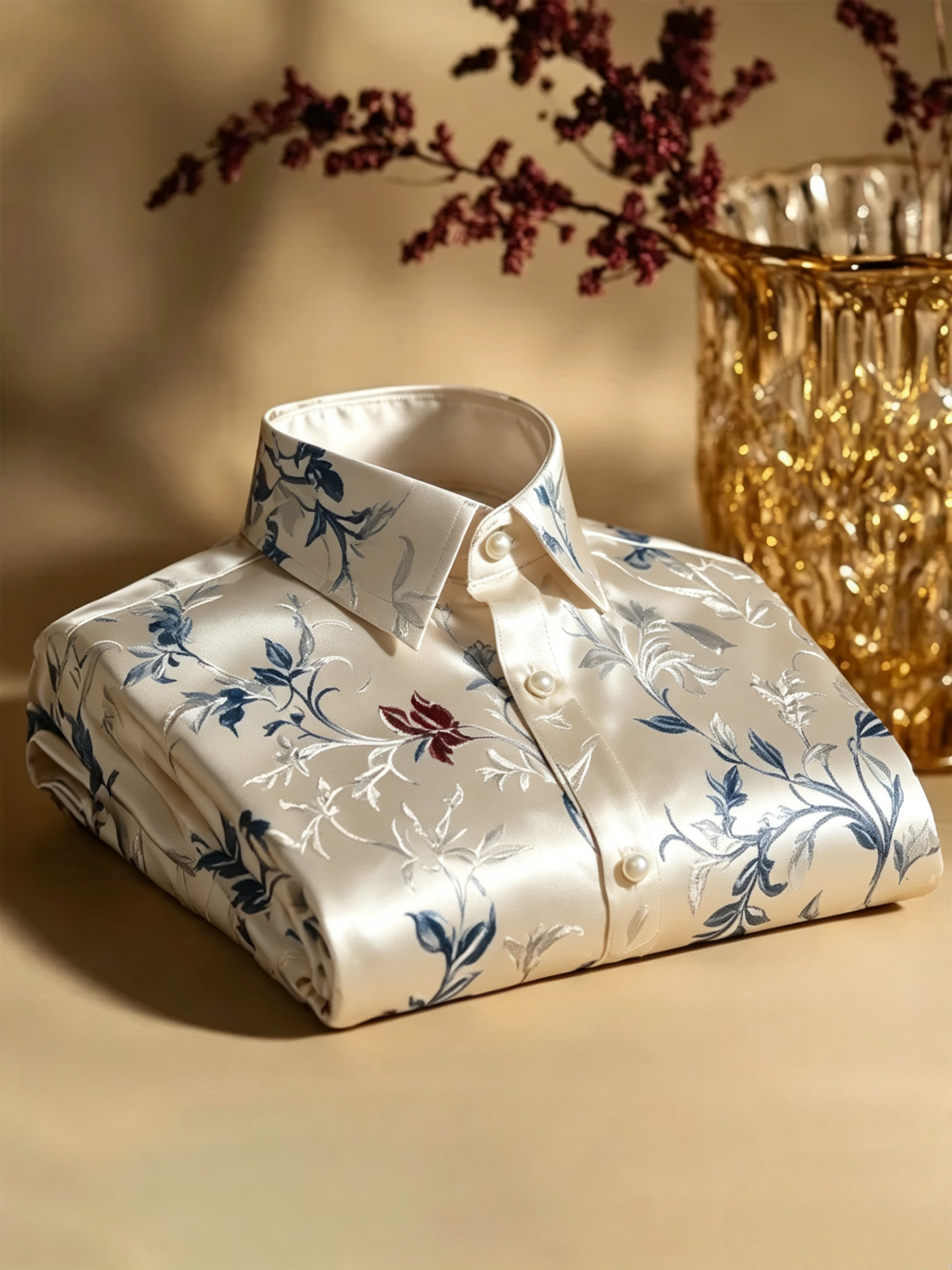 Men's Satin Luxury Vintage Business Long Sleeve Shirt