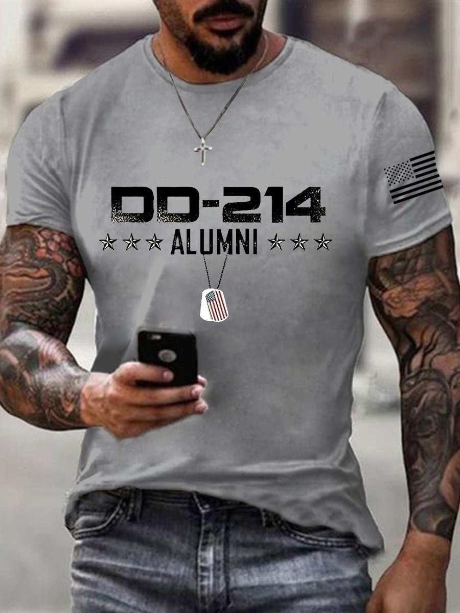 Men's Vintage DD-214 Alumni Veteran Print Casual T-Shirt