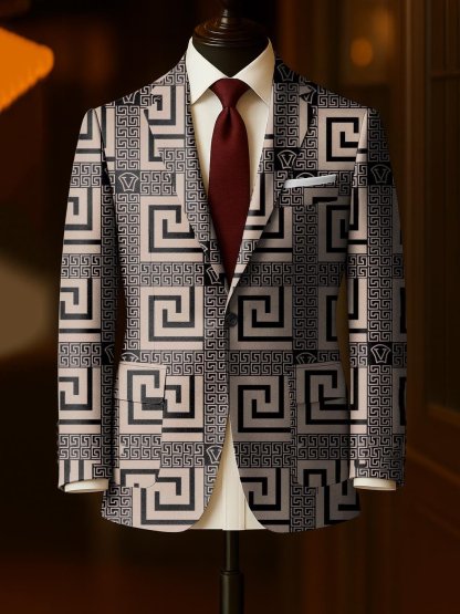 Men's Business Casual Large Pocket Notch Lapel Print Blazers