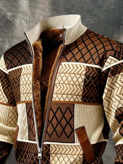 Men'S Vintage-Style Color-Block Patchwork Warm Outdoor Jacket Coat