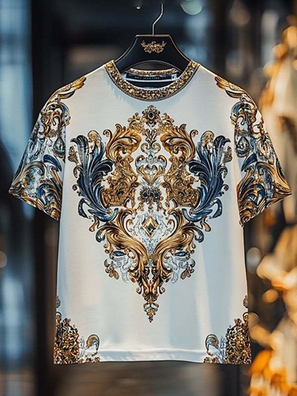 Men's Business Luxury Printed 100% Cotton Short Sleeve T-Shirt