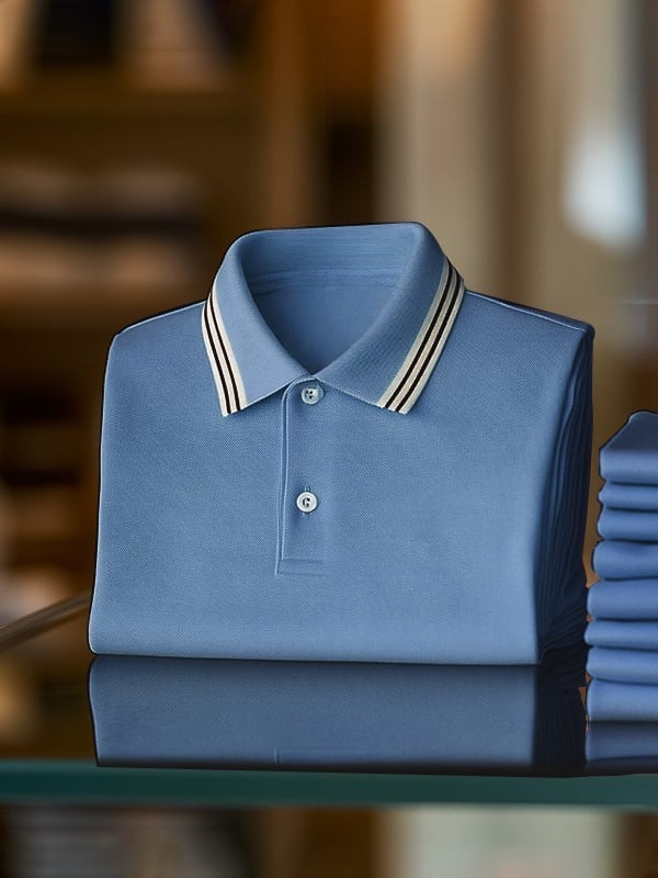 Men's Business Stripe Logo Print Short Sleeve Polo Shirt