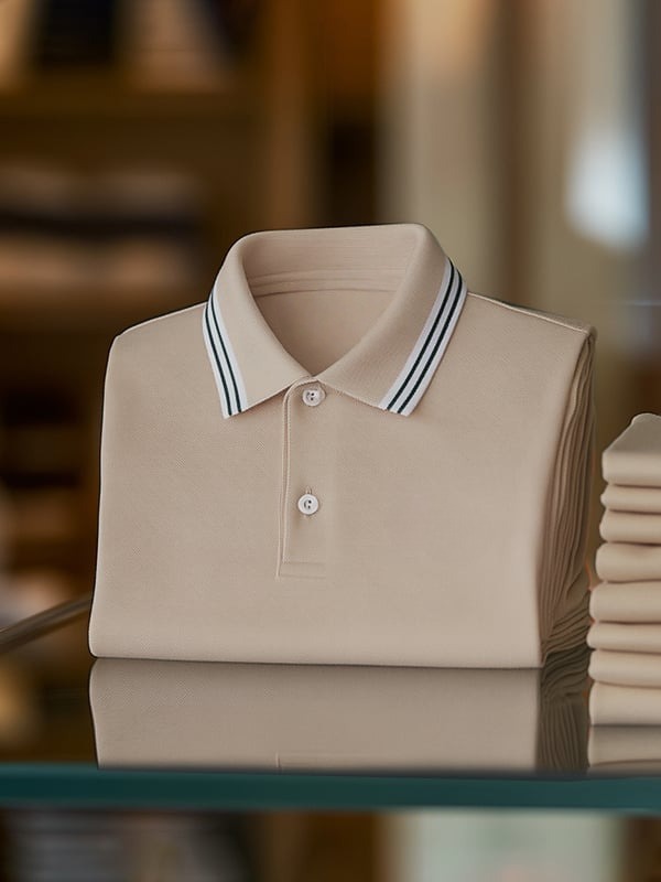 Men's Business Stripe Logo Print Short Sleeve Polo Shirt