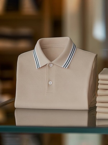 Men's Business Stripe Logo Print Short Sleeve Polo Shirt