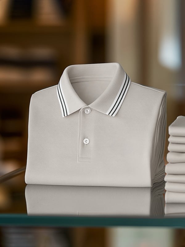 Men's Business Stripe Logo Print Short Sleeve Polo Shirt