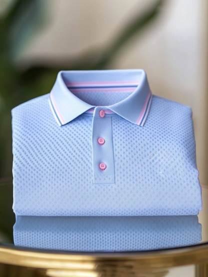 Men's Classic Business Logo Button Short Sleeve Polo Shirt