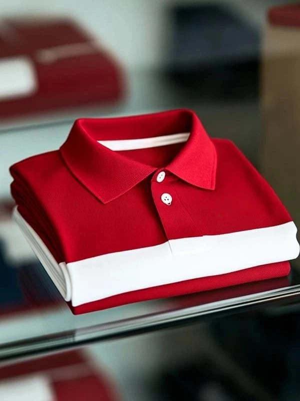 Men's Business Casual Plaid Logo Button Short Sleeve Polo Shirt