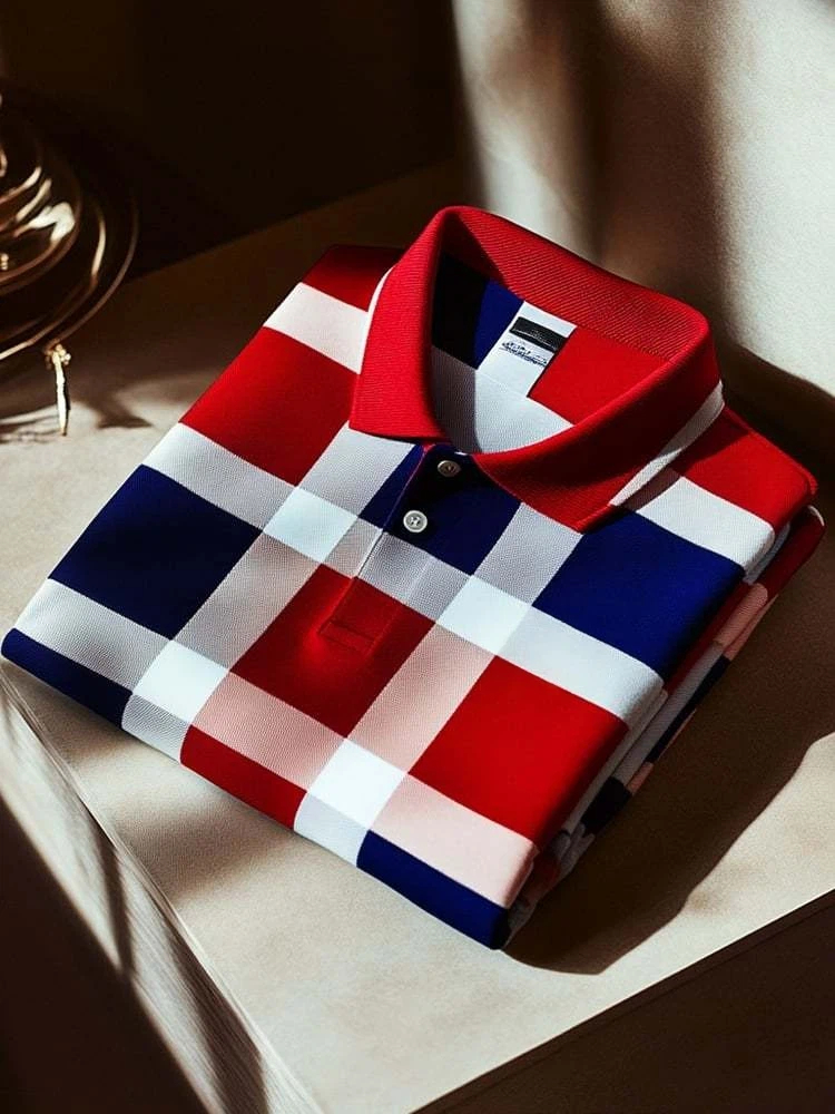 Men's Classic Business Logo Button Short Sleeve Polo Shirt