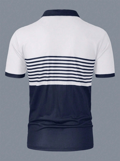 Men's Striped Lettering Casual Polo Shirt