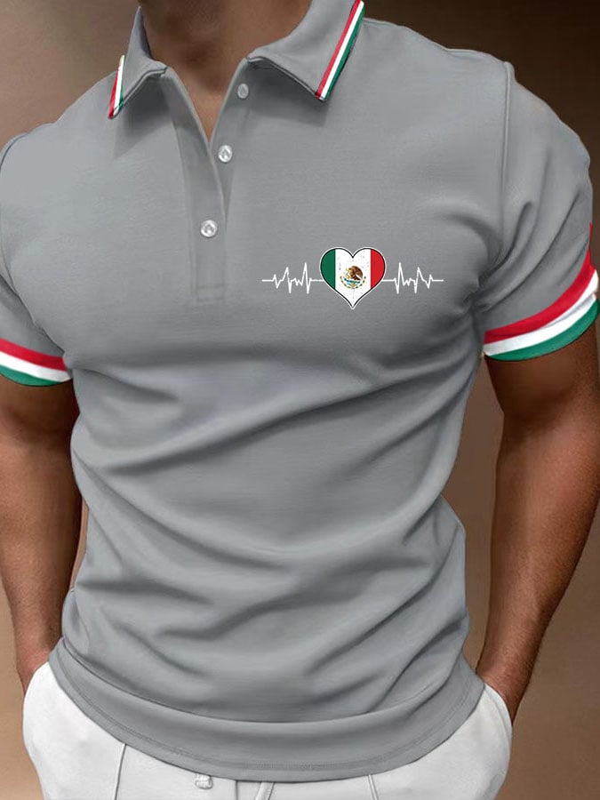 Men's Mexican Flag Print Polo Shirt