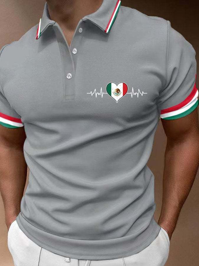 Men's Mexican Flag Print Polo Shirt